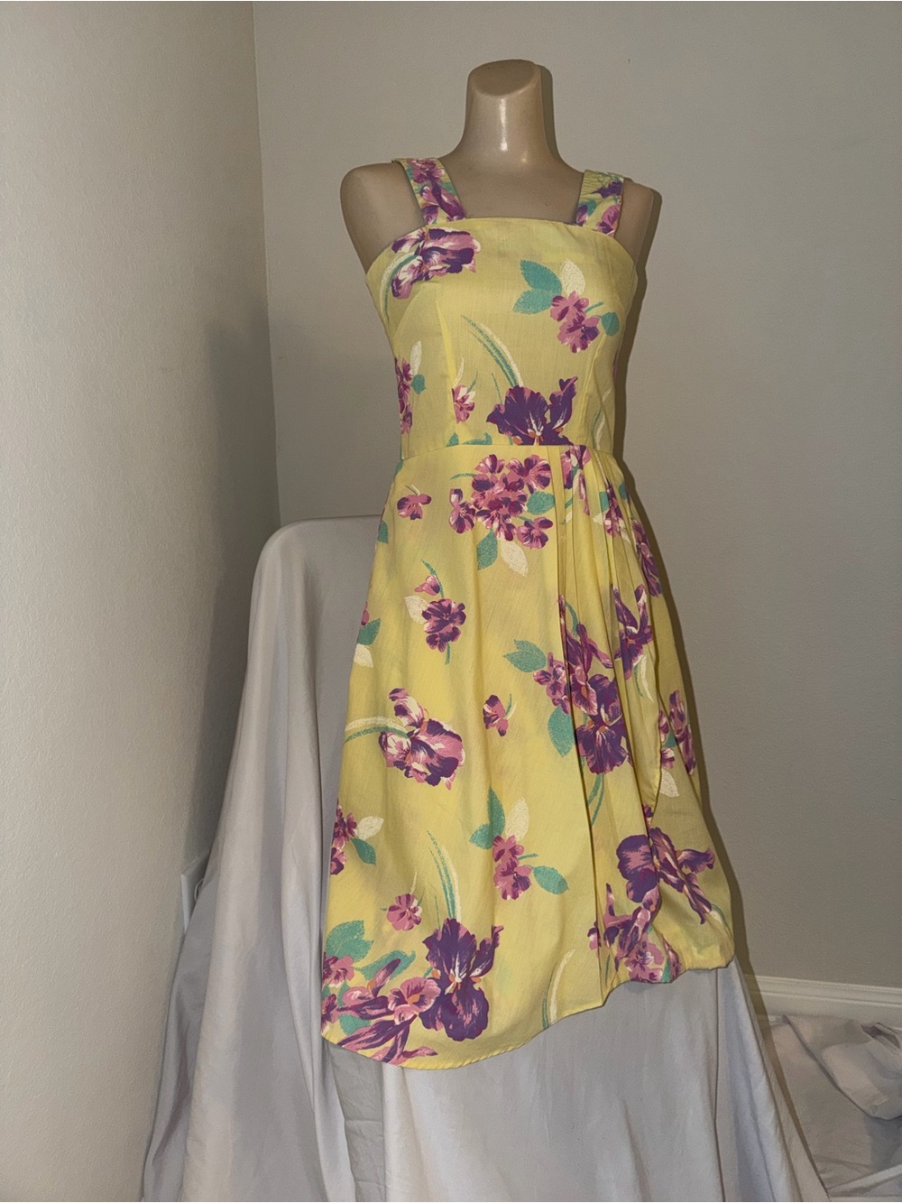 Yellow Floral A-Line Sundress with Purple Blooms